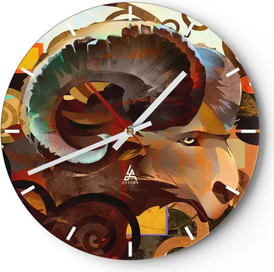 Produktbild von Wanduhr - Rund - Glasuhr - Tier Abstraktion - 40x40cm - Schleichendes Uhrwerk - Lautlos - zum Aufhängen bereit - Dekoration Modern - Wanddekoration aus Glas - C3AR40x40-4037