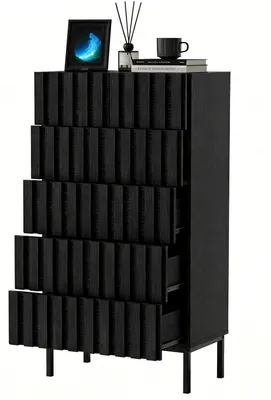 Productafbeelding van Kommode met 5 lades, 60x34x110 cm, zwart