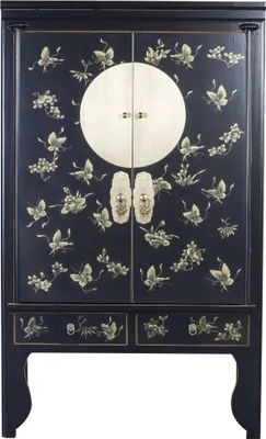 Produktbild von Fine Asianliving Chinesischer Hochzeitsschrank Onyx Schwarz Handbemalt - Orientique Kollektion B100xT55xH175cm Chinesischer Schrank Chinesischer Hochzeitsschrank Orientalische Möbel Asiatische