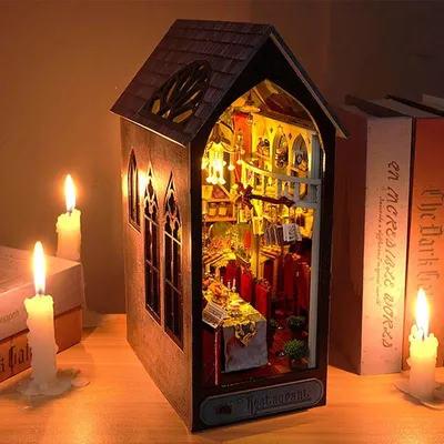 Image de Maison miniature Book Nook - Grande Salle - Puzzle 3D - 180 pièces - Maison miniature en bois - avec éclairage LED