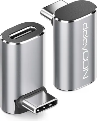 Produktbild von deleyCON USB-C Adapter Winkel 90 Grad (2 Stück) 40Gbps, 240W, 8K60Hz, Aluminium Gehäuse, Typ C Stecker auf Buchse Kompatibel mit Smartphone Tablet Laptop Notebook PC Switch uvm.