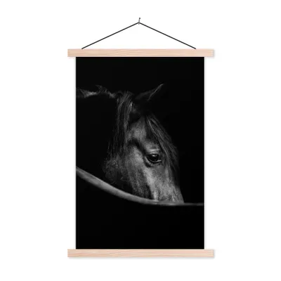 Produktbild von MuchoWow® Textilposter Pferde - Porträt - Schwarz - Tiere 60x90 cm mit holzfarbenen Rahmen - Textil
