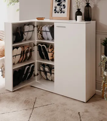 Produktbild von Schuhschrank "Logu" in weiß 100 x 110 cm, aufklappbar für 24 Paar Schuhe