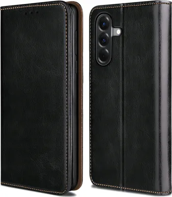 Zdjęcie produktu dla Etui do Samsung A56 5G SKÓRZANE CZARNE ZAMYKANE MAGNETYCZNE + SZKŁO