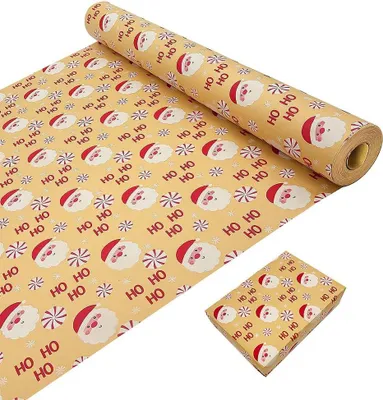 Produktbild von 43 cm × 3 m Weihnachtsgeschenkpapierrolle, Kraftpapier bedruckt mit Weihnachtsmann, recycelbare Kraftpapierrolle für Weihnachten, Geburtstag, Hochzeit