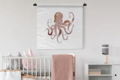 Produktbild von MuchoWow® Wandteppich Wandbehang Oktopus - Meer - Aquarell - Zeichnung 90x90 cm Tapisserie Dekoration Wandtuch - Wandaufhänger