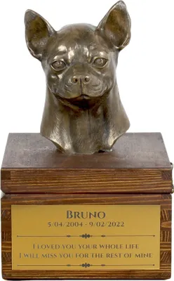Obrázek produktu pro Čivava krátkosrstá I - Urna na popel psa s soškou, malá urna pro psa, personalizovaná urna s bustou psa od značky Art-Dog.