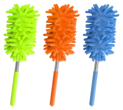 Image de Lot de 3 plumeaux télescopiques, chiffon en microfibre pour nettoyage, longueur réglable de 25 à 75 cm