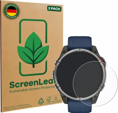 Produktbild von 2x ScreenLeaf Schutzfolie für Garmin quatix 8 (47 mm) nachhaltiger Displayschutz Display Schutz Folie Klar Transparent