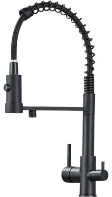 Produktbild von 3-Wege Küchenarmatur Solid Spring mit Wasserfilter-Anschluss, herausziehbare Brause, 360° schwenkbar, getrennte Wasserwege, Keramikkartusche Schwarz-matt