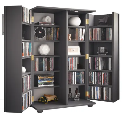 Immagine prodotto di Scaffale/armadio per CD in legno | Armadio CD salvaspazio con 2 porte bloccabili per 600 CD o 260 DVD o 144 video | Dimensioni: H. 93 x W. 60 x D. 31 cm | 20 mensole variabili – Engalo XL