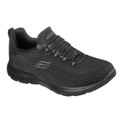 A single black sneaker shown from a side-diagonal angle on a white background.