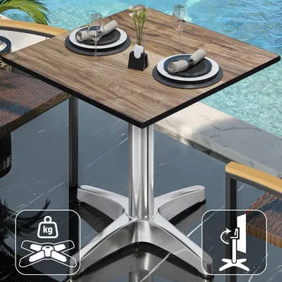 Produktbild von CPBL | HPL Bistro Tisch | B:T:H 60 x 60 x 78 cm | Sheesham / Aluminium | Klappbar + Zusatzgewicht | Quadratisch | Bistrotisch Gastro Tisch