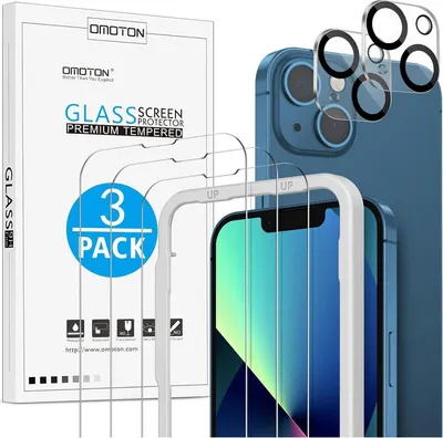 Image de OMOTON iPhone 13 verre de protection blindé [3+2 pièces], anti-rayures, dureté 9H