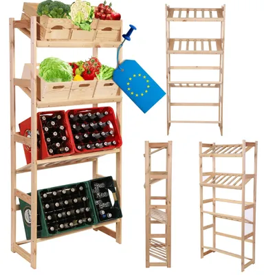 Produktbild von MODO24 Kistenregal Holz, 4 Kistenböden, 4 Getränkekisten, Getränkekistenhalter, Lagerregal, Keller, Massivholz Kiefer, 162,6x70x33 cm, Natur, LSR