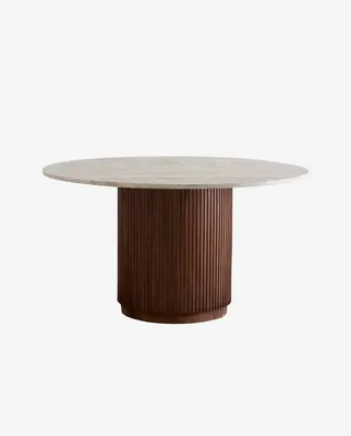 Produktbild von Esstisch ERIE Ø140cm aus Mangoholz mit Marmorplatte - Dunkelbraun