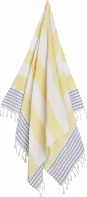 Produktbild von Buzz Hammam Handtuch XL - Gelb Blau - Strandtuch - Baumwolle - Sauna - Wellness - Schwimmbad - Schal - Badetuch - Badetuch - Yoga - Streifen - 100 x 180 cm -