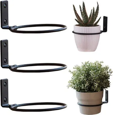 Obrázok produktu pre 3-dielny čierny držiak na závesné kvetináče, 15 cm, kovový