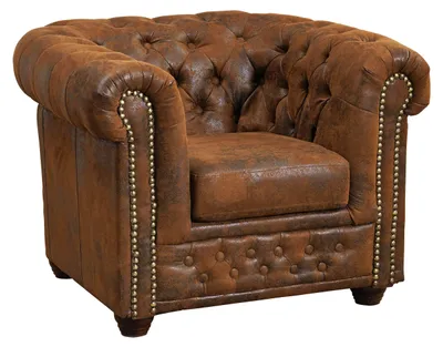 Immagine prodotto di MASSIVMOEBEL24 | OXFORD Poltrona Chesterfield - stoffa / marrone - stile Coloniale 94x86x72