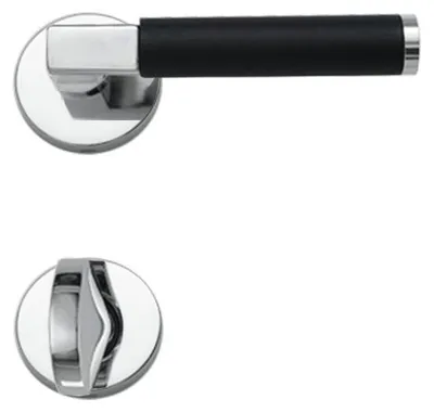 Produktbild von Drecoma Rosettengarnitur Bauhaus glanzchrom verschraubung unsichtbar Handhabe schwarz matt (Lochung: WC) Lochung: WC