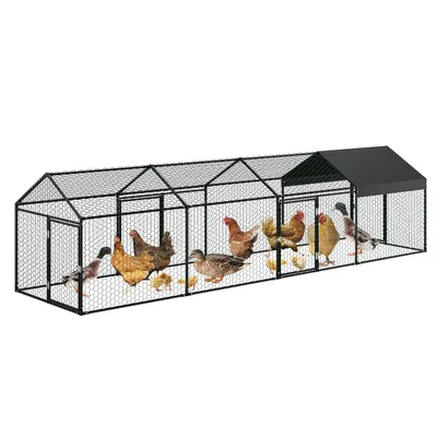 Image de Poulailler métallique Enclos pour animaux Enclos extérieur Enclos pour animaux 4 portes verrouillables, grand poulailler pour lapins, canards, oies, peinture noire