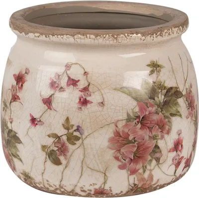 Obrázok produktu pre Clayre & Eef Kvetináč Ø 16x13 cm Béžová Ružová Keramické kvety