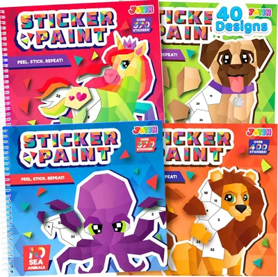 Productafbeelding van 4-Pack Ambachten voor Kinderen Sticker Verf Boek Cadeau Feestgunst - Verf op Stickers Nummers voor Kinderen Reizen - Safari Eenhoorn Hond Zee Dieren