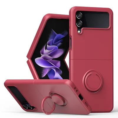 Obrázek produktu pro Samsung Z Flip 4 Pouzdro, s prstencovým držákem a stojánkem, odolné proti poškrábání, měkký silikon pouzdro pro Samsung Galaxy Z Flip 4 5G Bordó