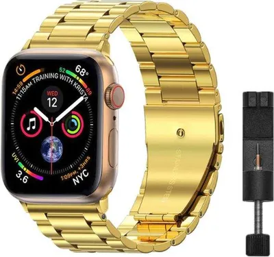 Immagine prodotto di Bracciale in acciaio inossidabile per orologio Apple Watch, compatibile con i modelli da 42, 44 e 45 mm, color oro