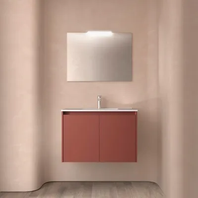 Produktbild von Badezimmermöbel BALTIC 800 2 TÃ1/4ren RED SATIN + Waschtisch + Spiegel