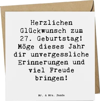 Produktbild von Mr. & Mrs. Panda Glückwunschkarte Spruch 27. Geburtstag - Weiß - Geschenk, Jubilar, Happy Birthday, Grußkarte, Geburtstagskarte, doppelkarte, Klappkarte, anlasskarte