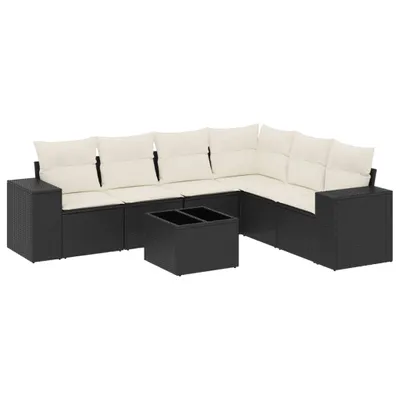 Produktbild von vidaXL 7-tlg. Garten-Sofagarnitur mit Kissen Schwarz Poly Rattan