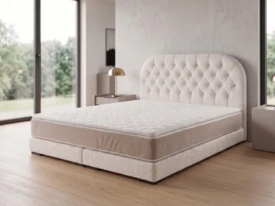 Produktbild von Polsterbett  LEON 4 mit Kopfteil, modernes gepolstertes Bett in 140 x 200 cm Farbe: Creme