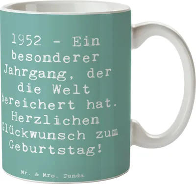 Produktbild von Mr. & Mrs. Panda Pott Spruch 1952 Geburtstag - Meeresbrise - Geschenk, besonderer Mensch, Teetasse, Kaffeebecher, Glückwunsch, Becher, Kaffeetasse, Happy Birthday, Tasse