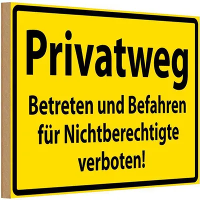 Produktbild von vianmo Holzschild 12x18 cm Privatweg gelbes Straßenschild