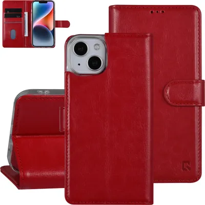 Produktbild von UNIQ Accessory iPhone 14 & 13 Booktype Case - Card holder for 3 cards - Magnetic closure - Red