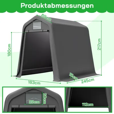 Productafbeelding van Opbergberging 245 x 183 x 217 cm, PE, waterdicht, UV-bestendig, windbestendig, rolluiken, grijs