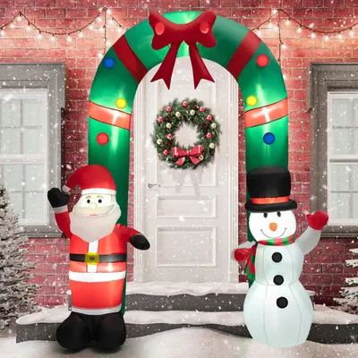 Immagine prodotto di COSTWAY Arco di Natale 245cm autogonfiante, decorazione natalizia a LED con Babbo Natale e pupazzo di neve, decorazione natalizia Luci di Natale per esterni