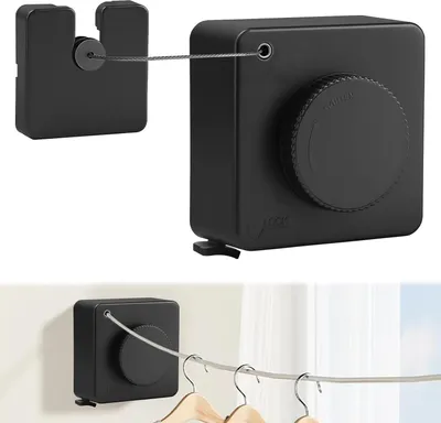 Image de Corde à linge extensible - 4,8 m - Pour l'intérieur et le balcon - Noir - Acier inoxydable
