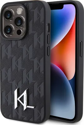 Produktbild von Karl Lagerfeld Apple iPhone 15 Pro Case Leder Monogram Hot Stamp Metal
