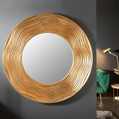 Produktbild von cagü: Wandspiegel MIA Gold wellenförmige Ornamenten Paulownia-Holz Rund 100cm
