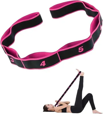 Produktbild von PolkaHome® Yoga Stretchriem mit 8 Schlaufen – Elastischer Yogagurt für Pilates, Fitness & Stretching