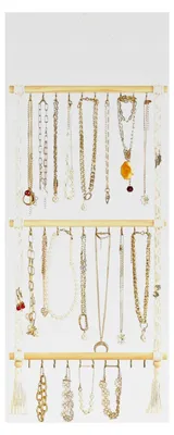 Produktbild von Hängender Schmuck-Organizer aus Makramee mit 30 Haken, zur Wandmontage, Schmuckaufhänger für über der Tür, Halskettenregal mit Quaste für Halsketten, Armbänder, Ohrringe und Stirnbänder