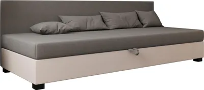 Produktbild von AURA SOFA Boxspringbett BOB BIZ 80x195 Komplett-Set mit Bonell Matratze, Polsterbett mit Bettkästen - Hellbeige/Grau, SAWANA 01/21
