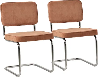 Produktbild von 2er Set Freischwinger-Stühlen in terracottafarbenem Cord MARIA