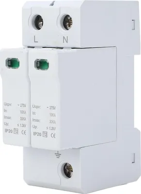 Obrázek produktu pro Přepěťová ochrana 2P 10–20 kA AC SPD Montáž na 35mm lištu, přepěťová ochrana pro domácí použití, 275 V AC