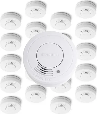 Image de Kit de 20 détecteurs de fumée Wiltec avec pile fixe 3 V, 10 ans sans entretien, détecteur d'incendie avec fonction HUSH, détecteur d'incendie fiable 85 dB, protection efficace contre l'incendie