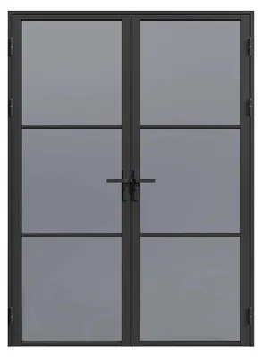 Produktbild von Komplette 2-flügelige Doppeltür aus Aluminium und geräuchertem Einscheibenglas - 2 x H 204 x B 73 cm - Schwarz - MASERU