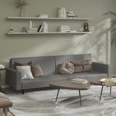 Produktbild von Design Schlafsofa 2-Sitzer Grau Kunstleder, Schlafsofas 2024 Neu