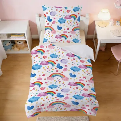 Zdjęcie produktu dla Omgoods - Pokrowiec na kołdrę 140 x 200 cm dla dzieci - Motyw tęczy